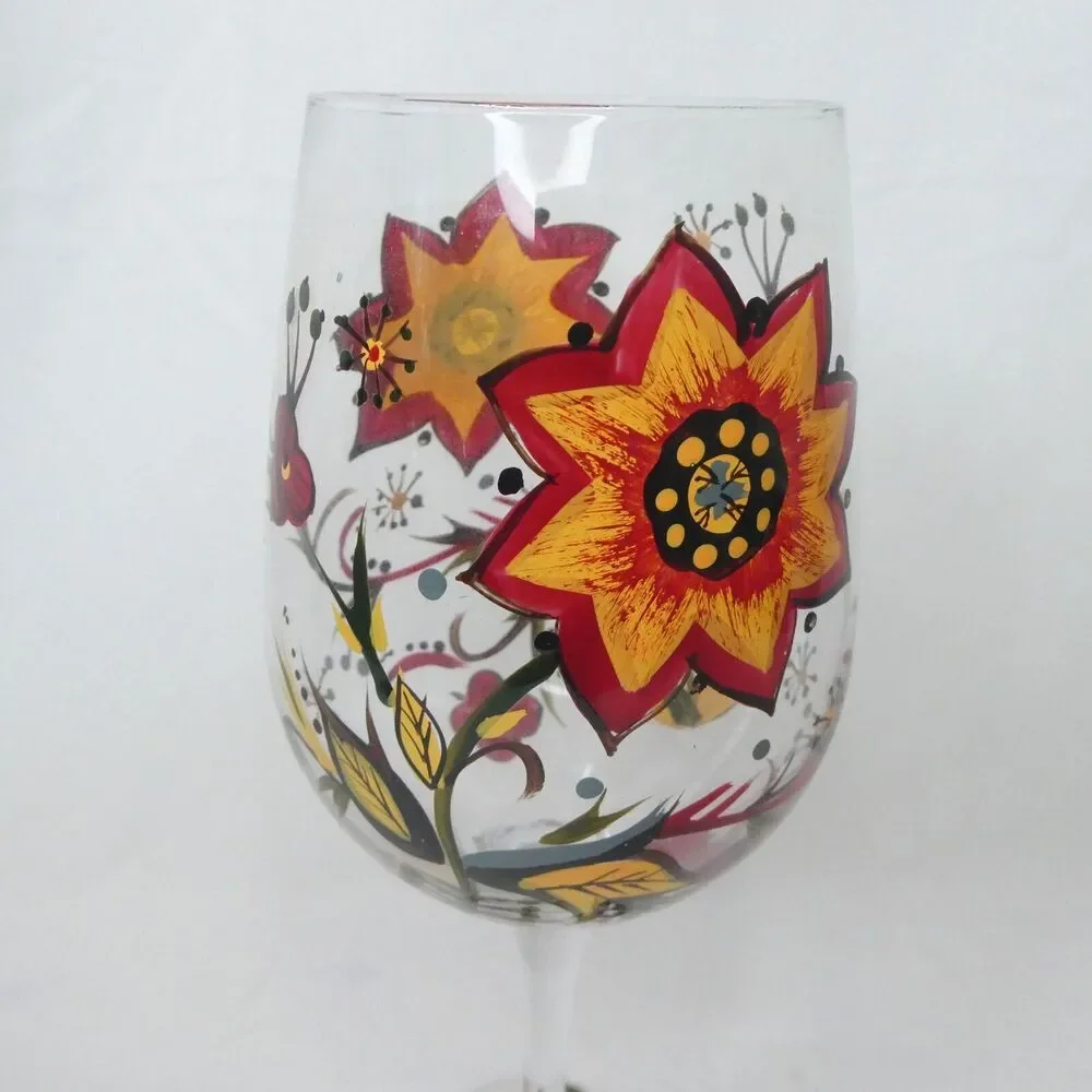 Pier 1 Carynthum Wine Goblet Glass Floral 10496879 Excellent Condition‎ 9in 16oz